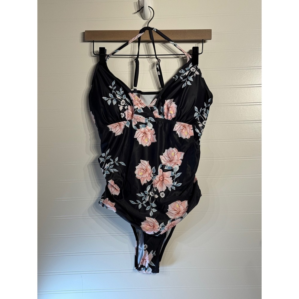 Floral One‎ Piece Swimsuit Padded Adjustable Straps XL